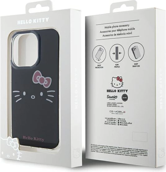 Mbështjellës Hello Kitty IML Kitty Face për iPhone 15 Pro Max, zi
