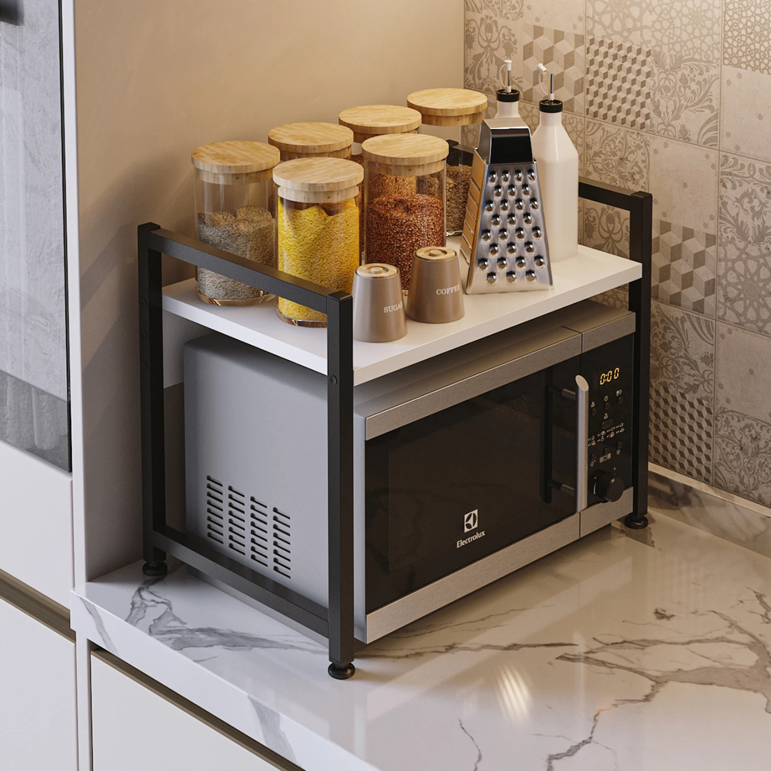 Raft organizues për kuzhinë BECKO FH18219.01 melaminë, metal i zi-bardhë, 53x35x41H cm