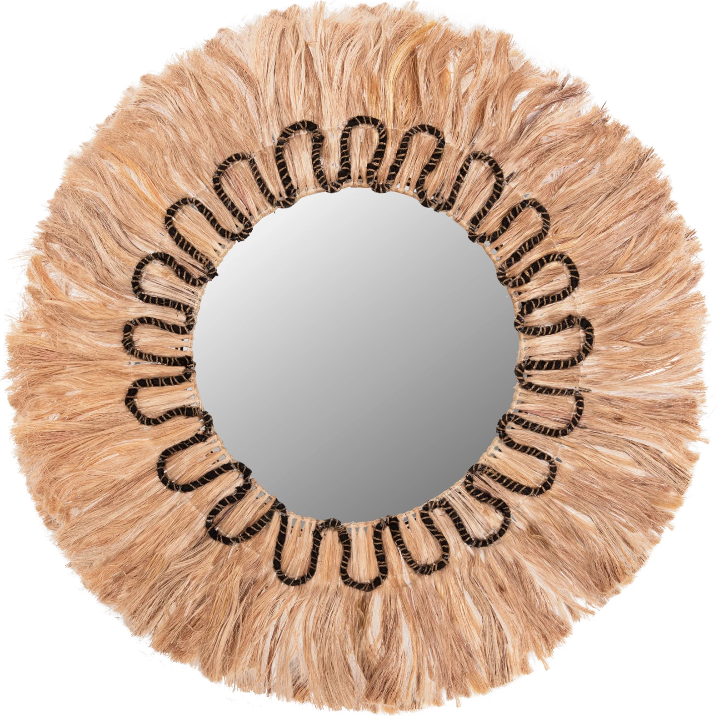 Pasqyrë e rrumbullakët me kornizë prej fibrave abaka, ngjyrë natyrale dhe e zezë, Φ100cm, FH7749