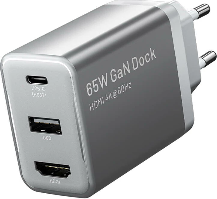 Karikues GaN Vention FJAH0-EU me USB-C, USB-A, HDMI, 65W, Gri