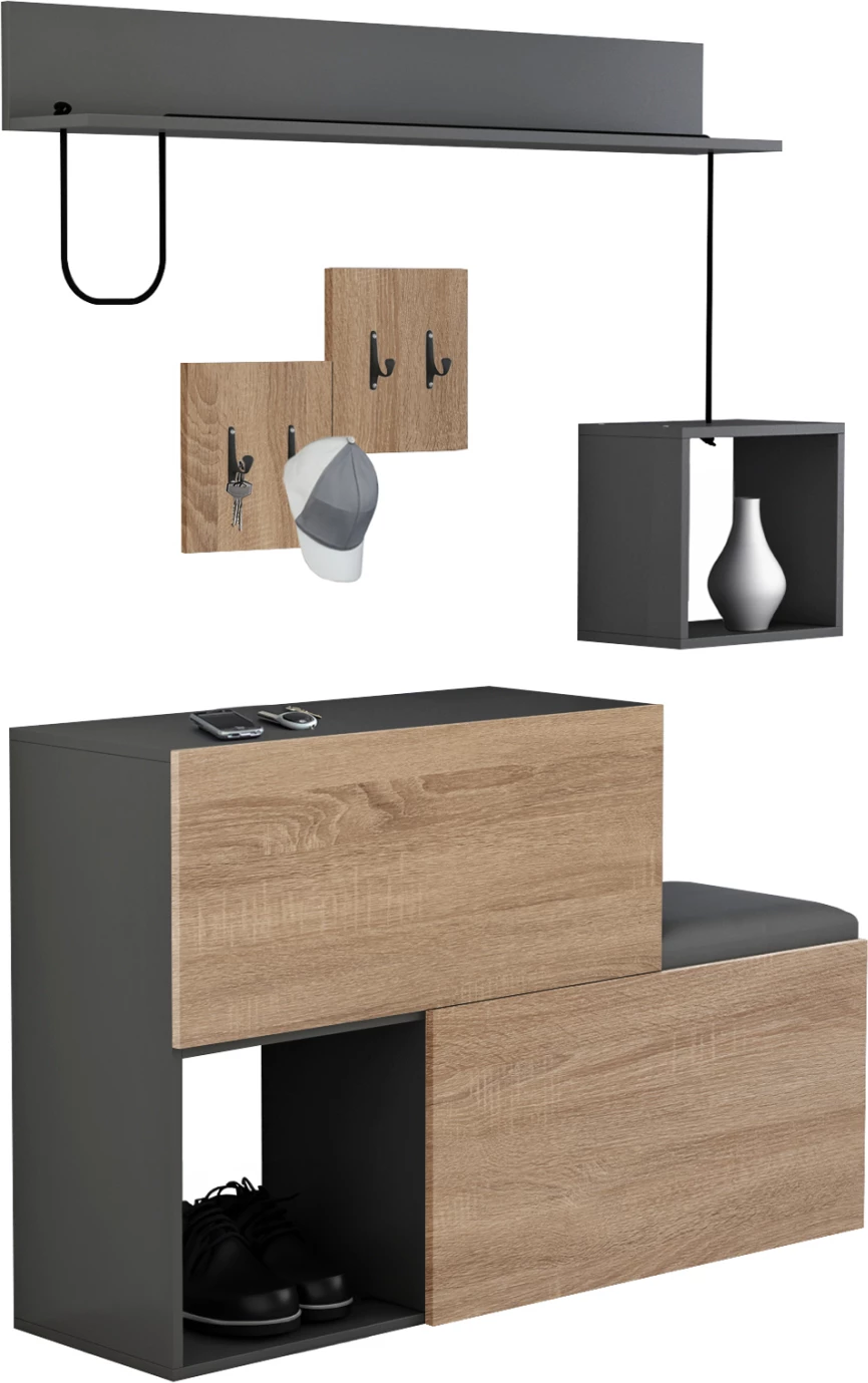 Set mobiljesh për hyrje CERB FH8957.11 melaminë në ngjyrë sonama-gri 120x20x72H cm
