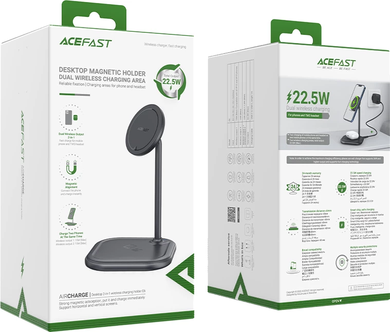 Karikues wireless Acefast E6, 15W, MagSafe, për iPhone dhe AirPods, Gri