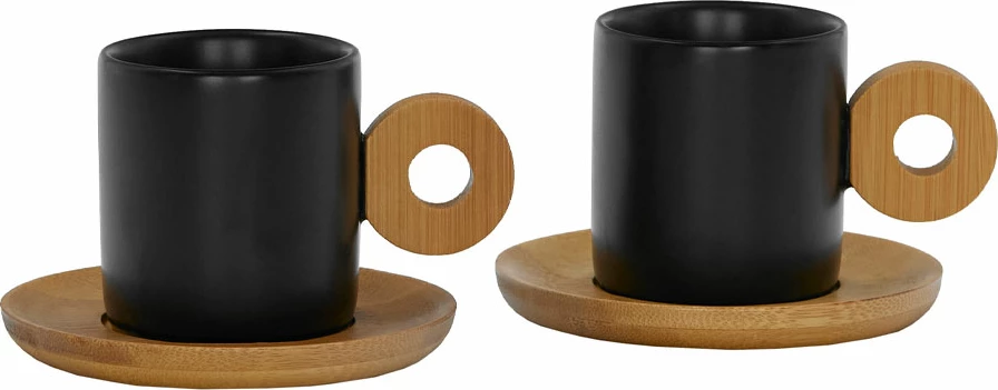 Set filxhanësh espresso Nordic, porcelan i zi, bambu natyral, 2 copë, 20x14x7