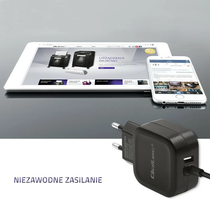 Adapter karikimi mur Qoltec 50190, 17W, 5V, 3.4A, USB + USB Type-C, i zi