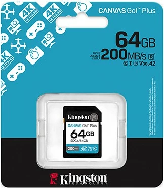 Kartë memorie Kingston Canvas Go Plus SD 64GB, 200/100 MB/s, SDXC, Class10 U3 V30