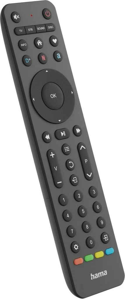 Pilot universal Hama 221053, 4-në-1, për TV, dekoder, soundbar, satelit, i zi