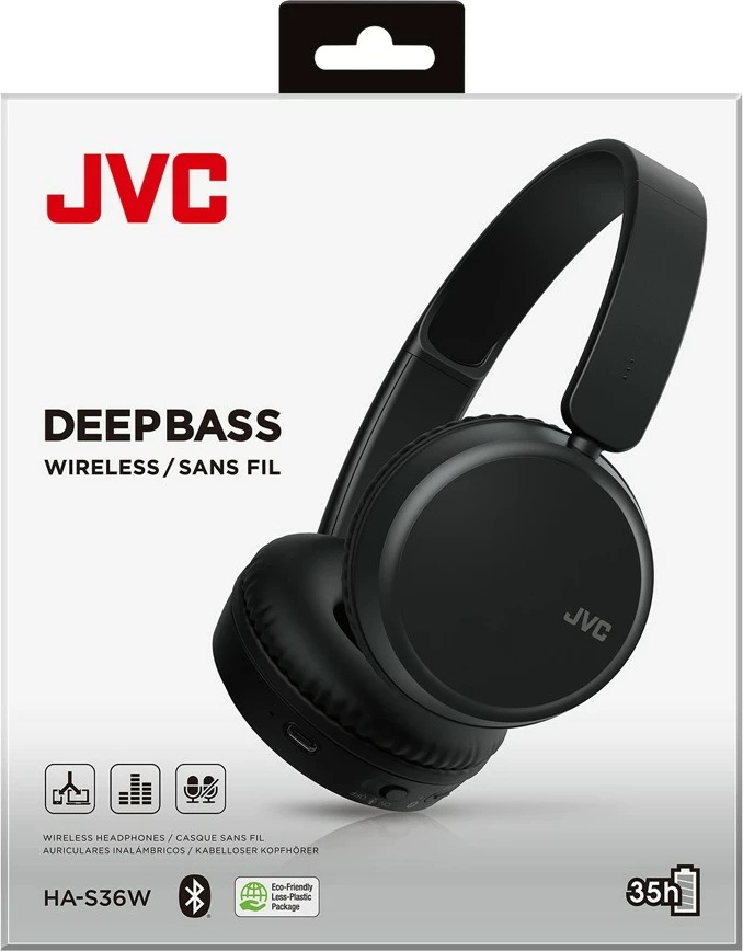 Kufje JVC HA-S36 WBU, pa tela, Bluetooth, mikrofon, e zezë