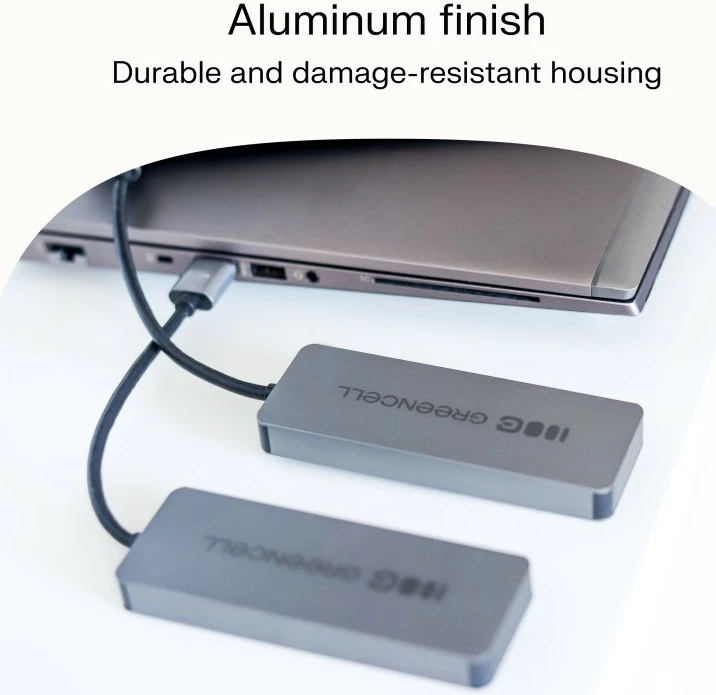 HUB USB-C, Green Cell, HUB-GC-C4A, 4x USB-A 3.0 deri 5 Gb/s, kabllo e integruar 15 cm, argjendtë/zezë