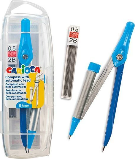 Kompas Carioca me minë automatike 2B 0.5mm, Set me 10 rezerva, Blu
