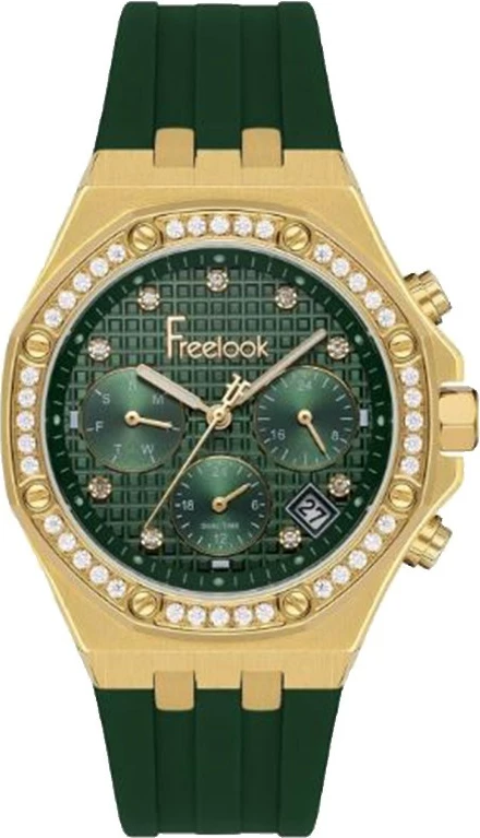 Freelook Sporty Women's Quarz Watch Green Silicone Band Gold Case