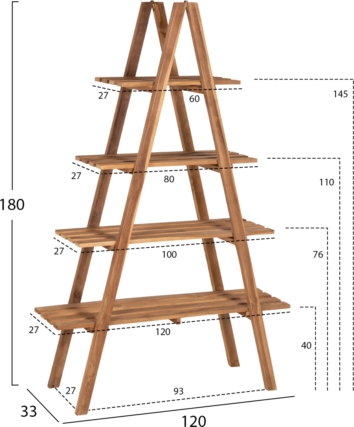 Raft librash STAM, dru teak, ngjyrë natyrale, 120x33x180H cm
