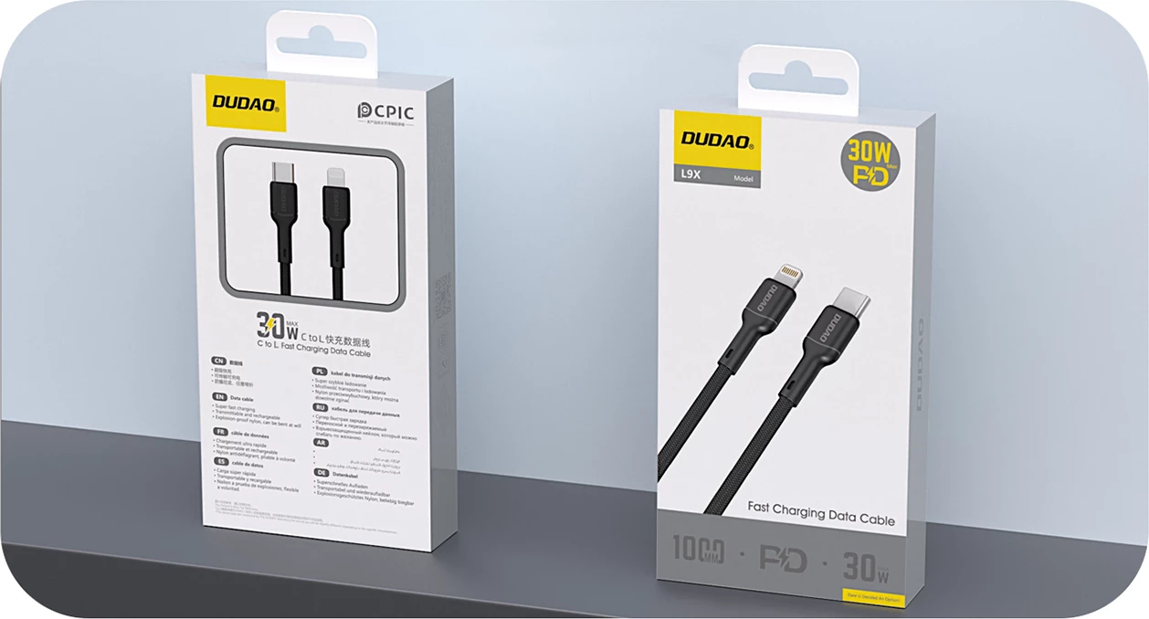 Kabllo Dudao L9X, 2m, USB-C në Lightning, 30W, e zezë