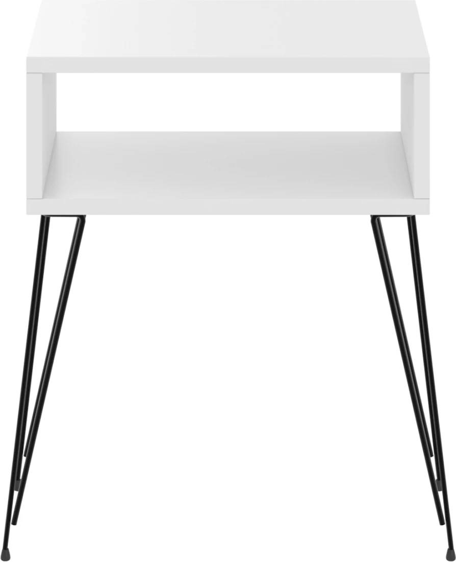 Komodinë anësore TODD FH18184.01 melaminë, ngjyrë bardhë, këmbë metali ngjyrë zezë, 45x30x58H cm