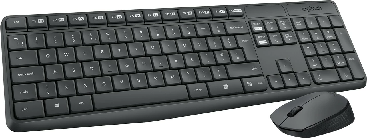 Komplet tastierë dhe maus Logitech MK235, Full-size (100%), Wireless, USB, QWERTZ, Gri, Maus përfshirë