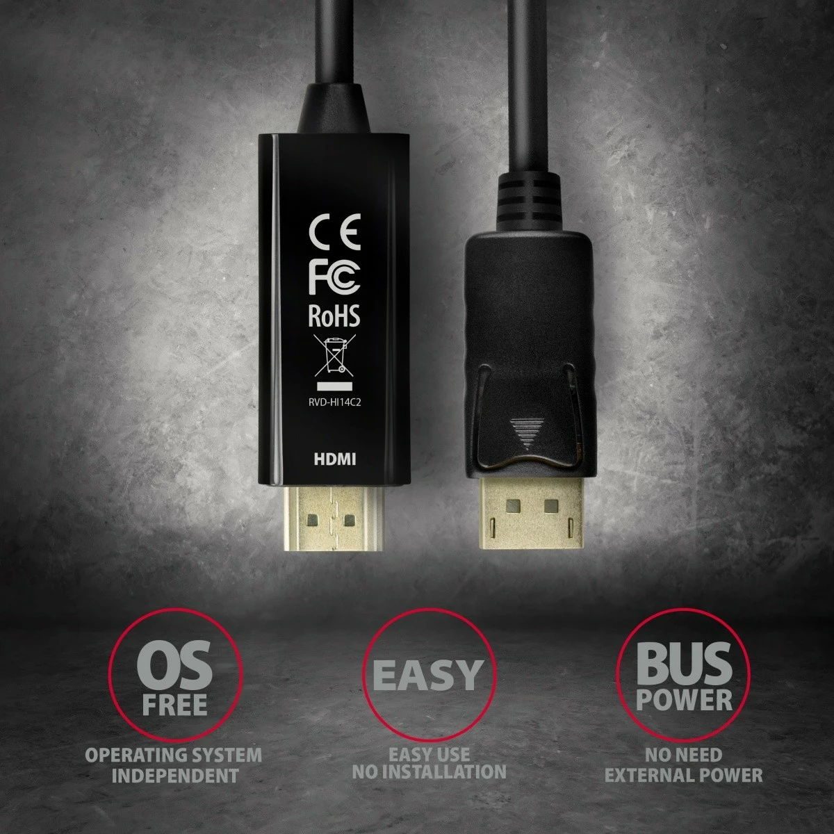 Kabllo/adaptues aktiv AXAGON RVD-HI14C2 DisplayPort në HDMI, 1.8m, e zezë