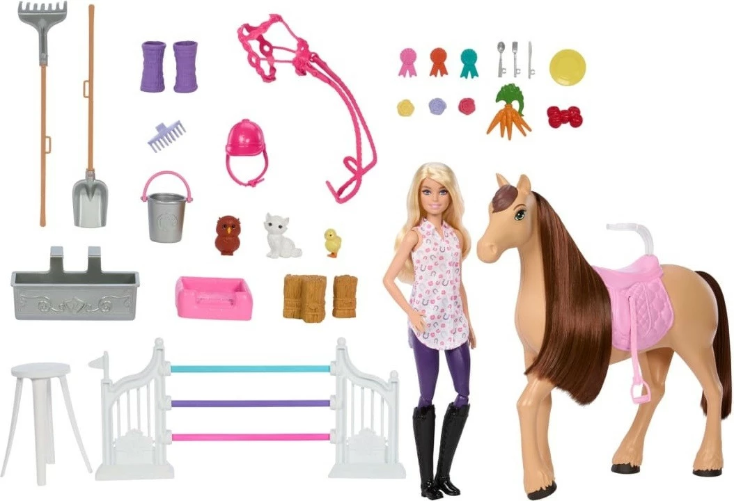 Set lodrash Barbie Mattel HXJ44 me stallë, kalë dhe 25 aksesorë, për vajza