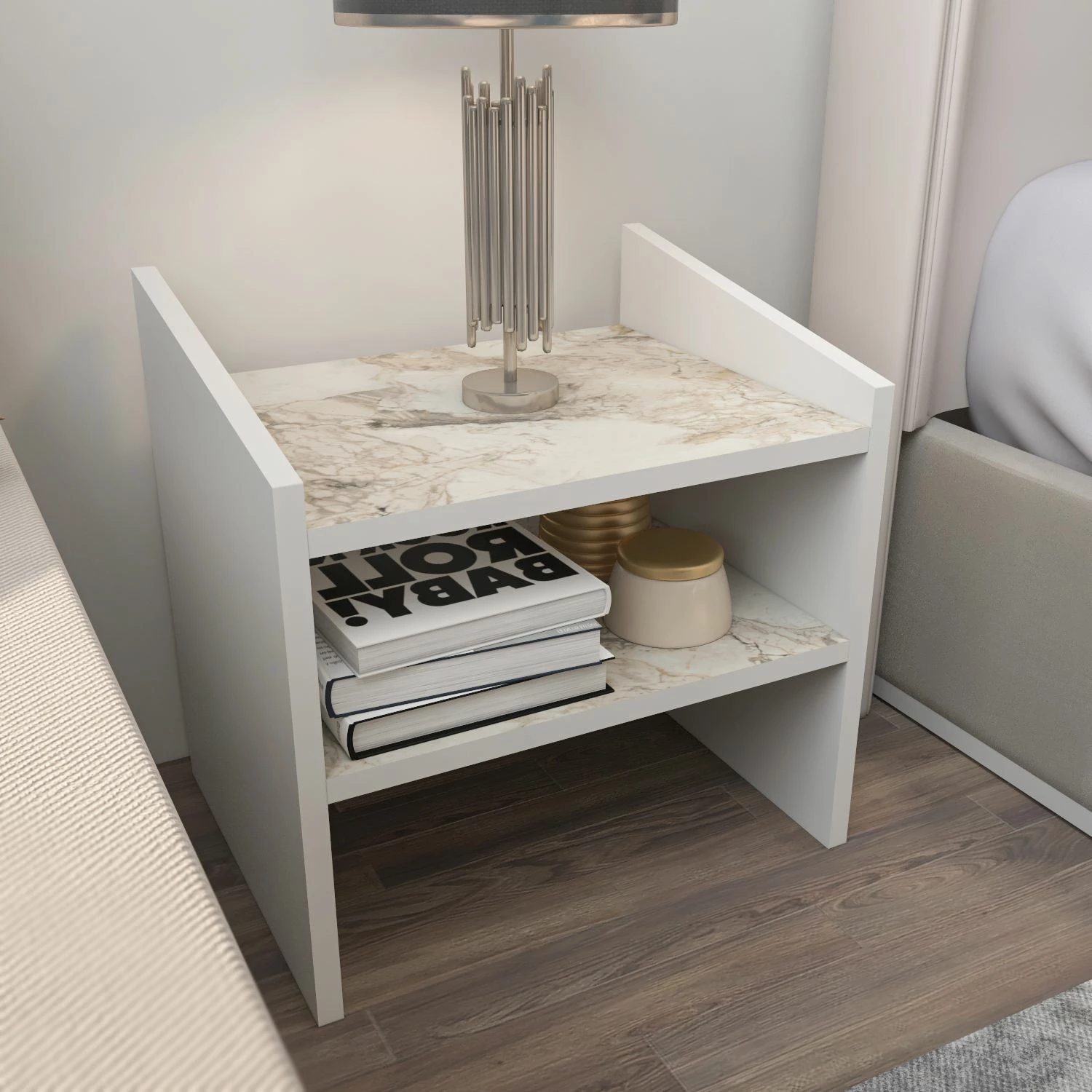 Komodinë nate Skye Decor, Adin, e bardhë, Ephesus