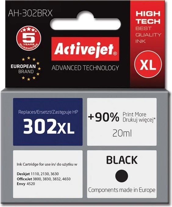 Ngjyrë zëvendësuese Activejet AH-302BRX për printer HP, 20 ml, e zezë