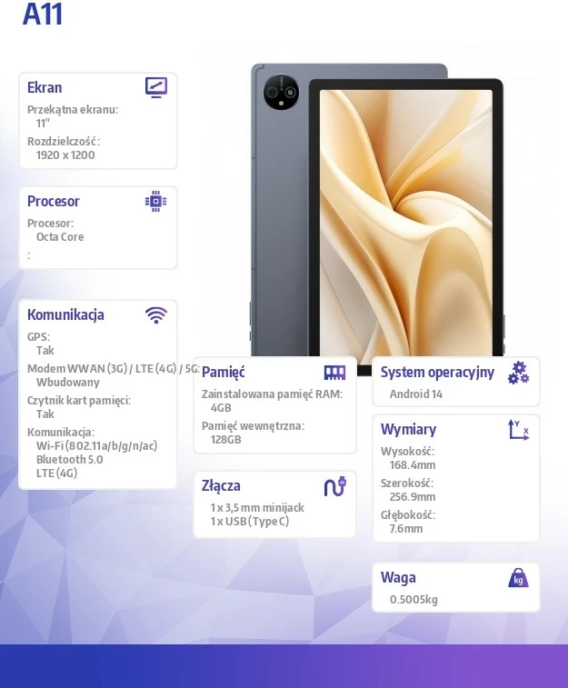 Tablet Ulefone Tab A11, 11", 4GB RAM, 256GB, 4G LTE, Space Grey