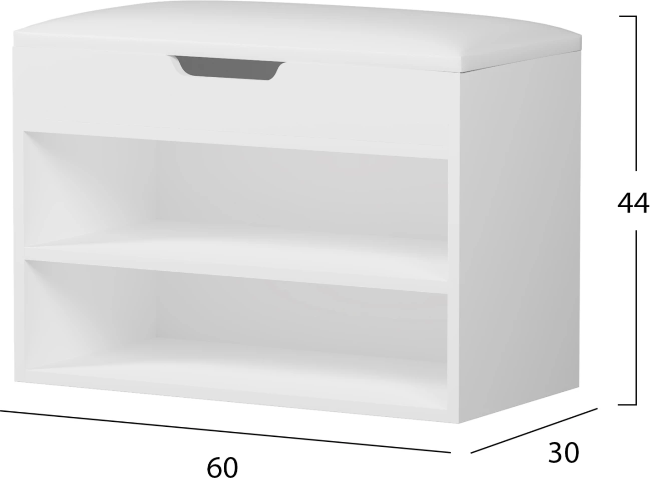 Raft këpucësh me ulëse, ROMIR FH2477.03, melaminë, ngjyrë bardhë-bardhë, 60x30x44H cm