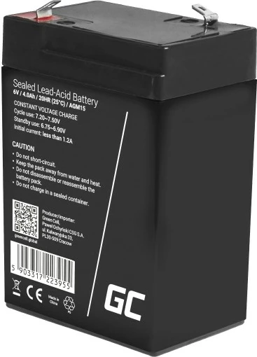 Bateri AGM Green Cell AGM15 6V 4Ah, e zezë