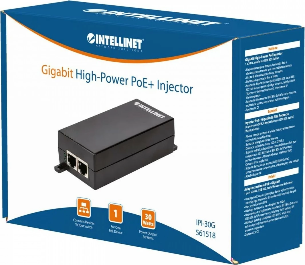 Adapter PoE+ Intellinet 561518, 30W, 1x Gigabit RJ45, i zi