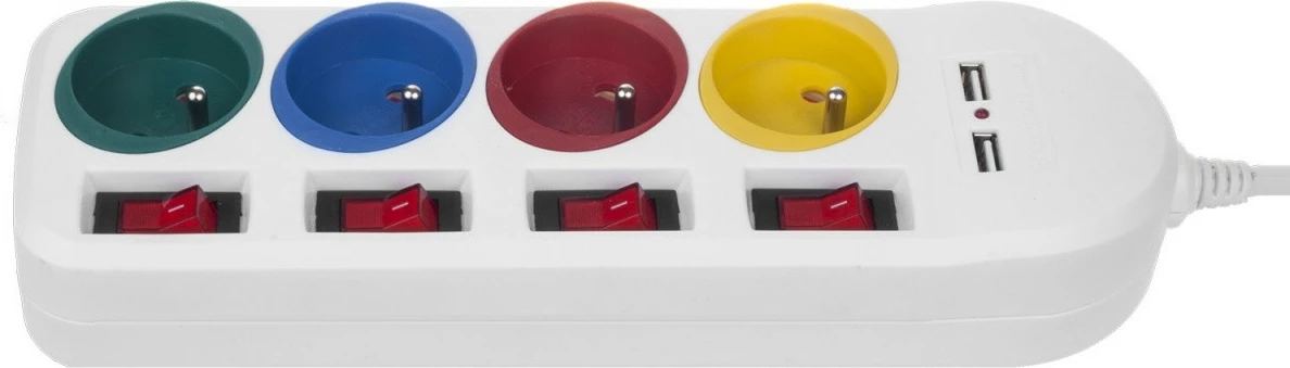 Listë zgjatje Maclean MCE229W, 4 dalje + 2xUSB, me çelësa, e bardhë