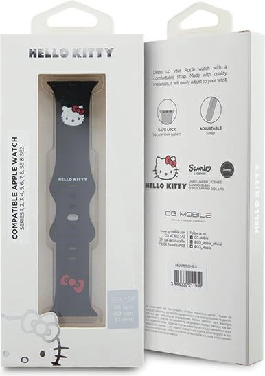 Rrip silikoni për Apple Watch Hello Kitty, 38/40/41mm, i zi