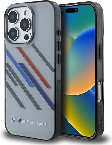 Mbështjellës BMW Motorsport IML Random Stripes për iPhone 16 Pro Max, Gri