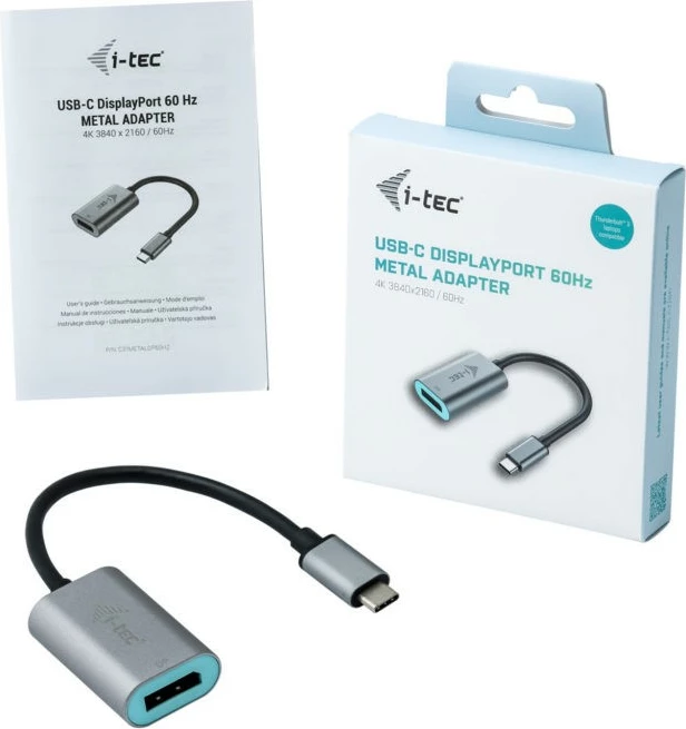 Adapter USB-C në DisplayPort i-tec C31METALDP60HZ, 4K, Metal, Gri/Azure