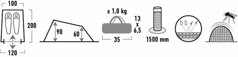 Tendë për turizëm High Peak Minilite për 2 persona