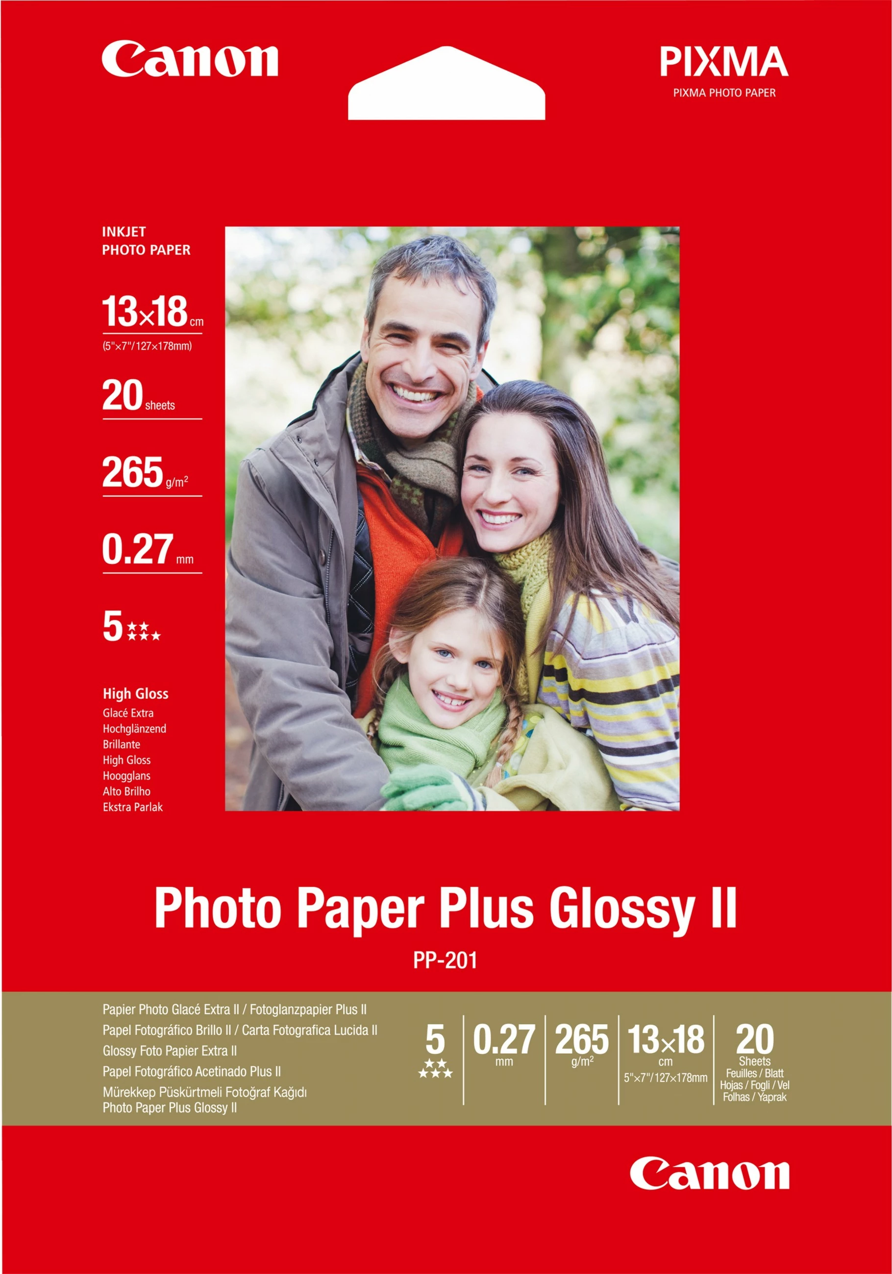 Letër fotografike Canon Photo Paper Plus Glossy II 13x18cm, 20 fletë, e bardhë