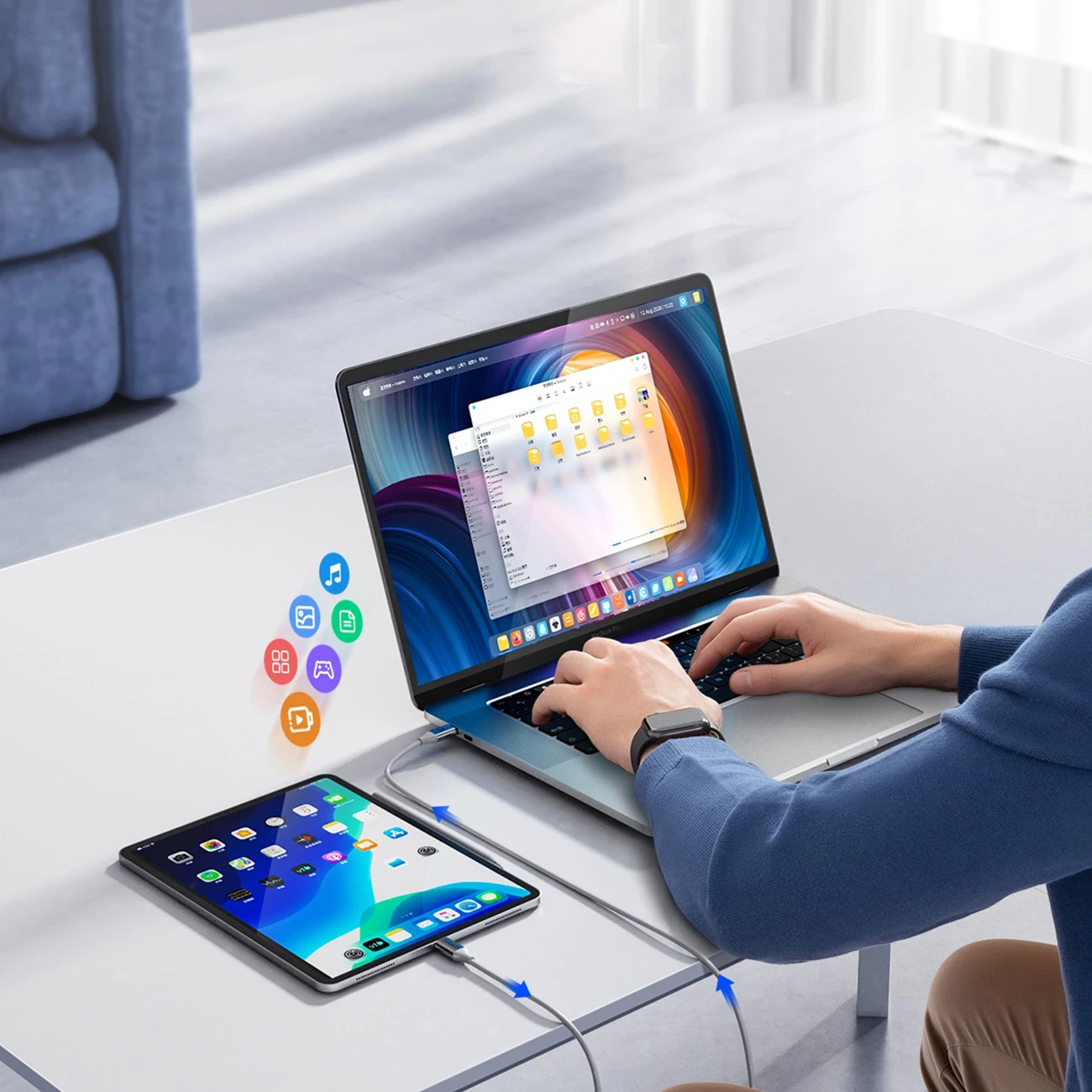 Kabllo Orico CDX USB-C në USB-C, 1m, 100W, 5A, Bardhë