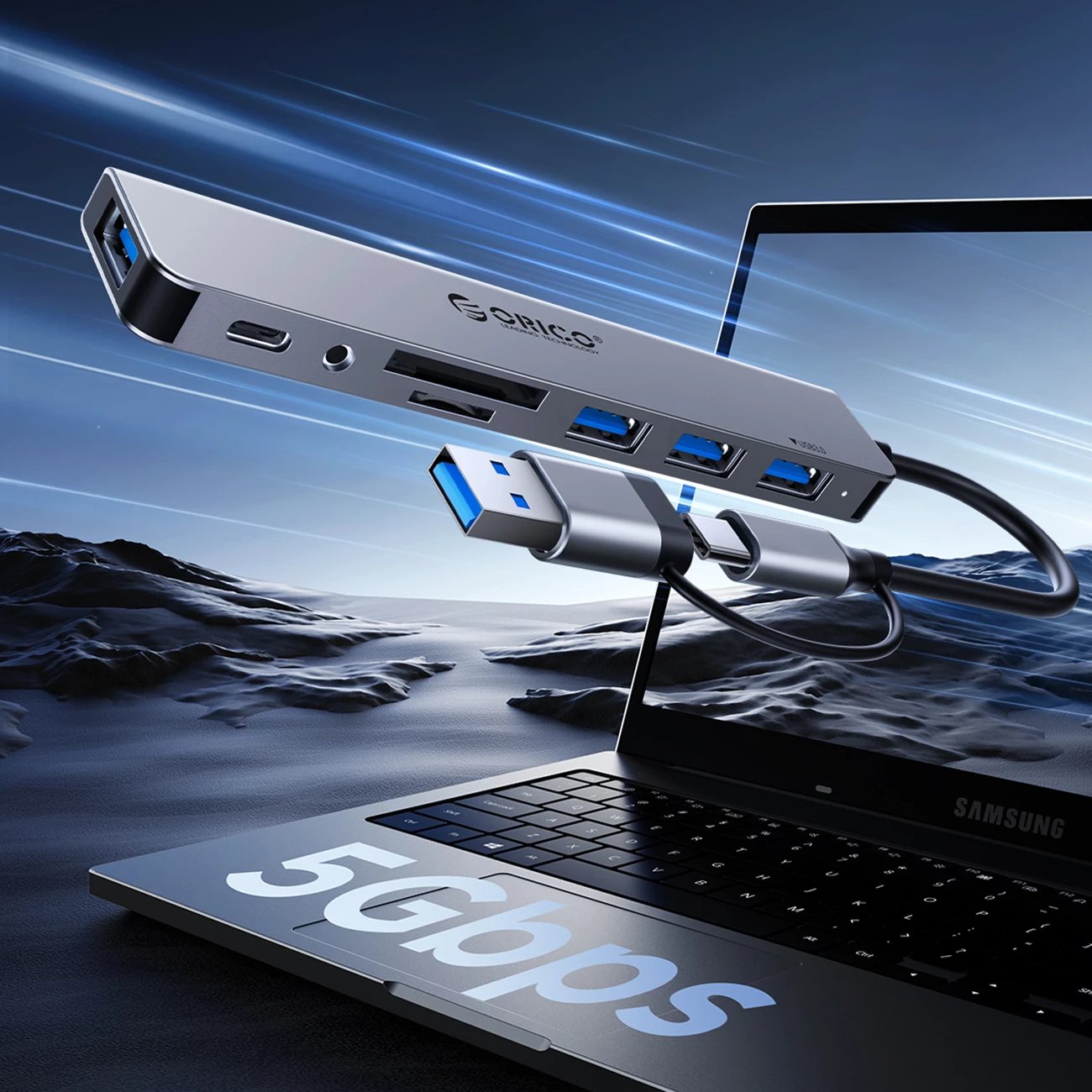 Kasë Orico YSA8-U3, 8 porta, USB-A/USB-C, Gri