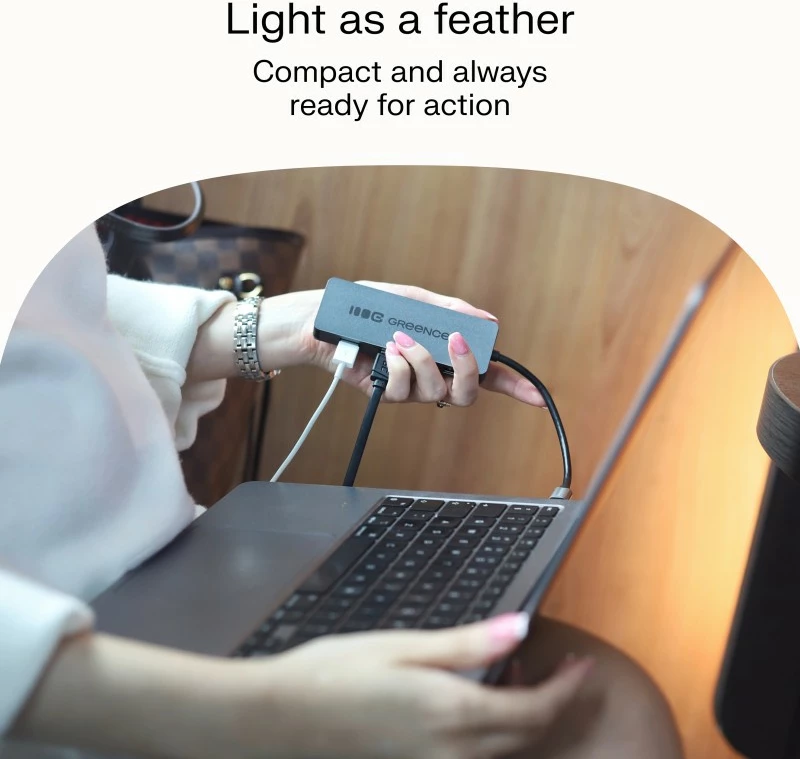 HUB USB-C, Green Cell, HUB-GC-C4A, 4x USB-A 3.0 deri 5 Gb/s, kabllo e integruar 15 cm, argjendtë/zezë