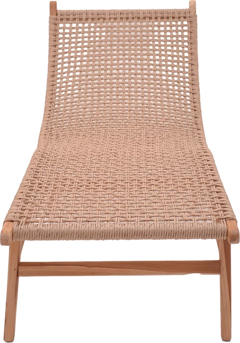 Shezlong Rebelise, ngjyrë natyrale, dru teak dhe litar pe, 60x180x85cm