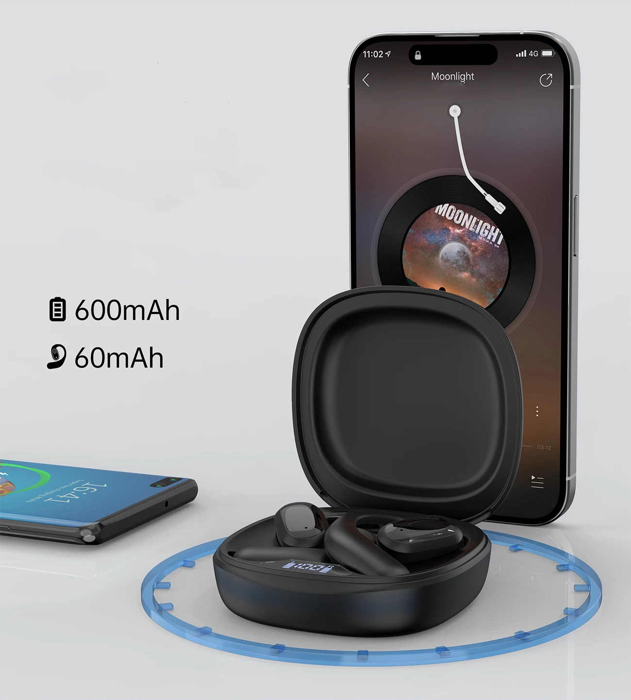 Kufje TWS Choetech OWS BH-T25-BK, Bluetooth 5.3, me ekran LED, të zeza