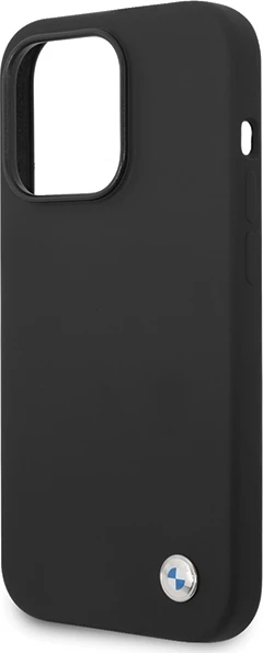 Mbështjellës BMW Silicone Metal Logo për iPhone 15 Pro, i zi