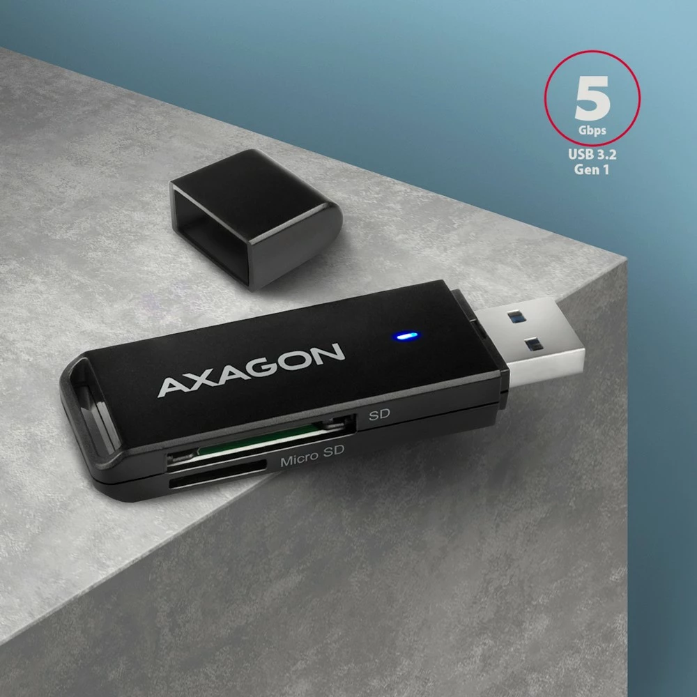 Lexues kartelash AXAGON CRE-S2N, USB 3.2 Gen 1, 2 slote SD/microSD, i zi