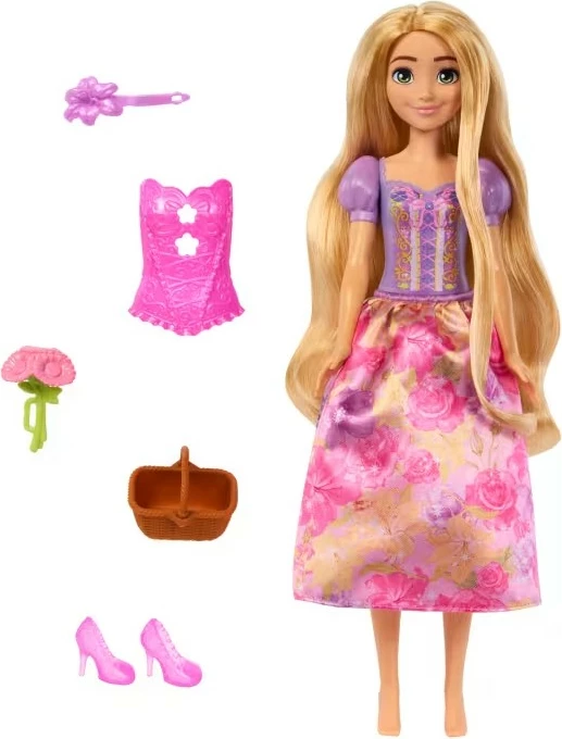 Kukull Disney Princess Mattel Spin & Reveal Roszpunka (Rapunzel), me aksesorë dhe ngjitëse