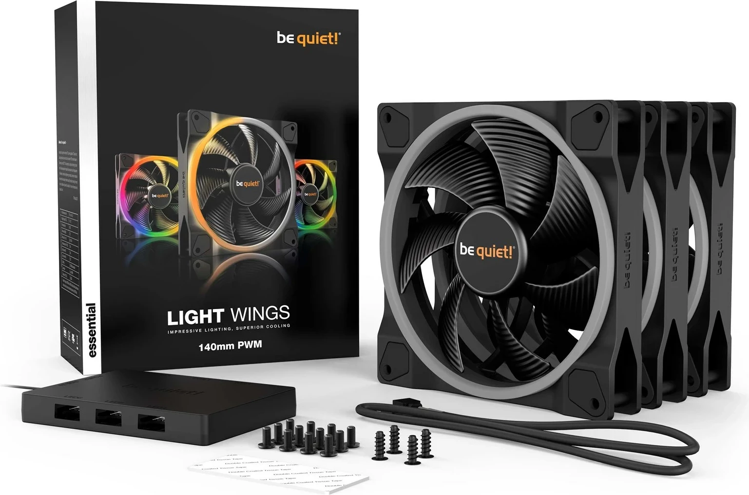 Ventilatorë BE QUIET! Light Wings 140mm ARGB PWM, 3 Pack, Zi