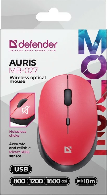 Maus wireless Defender AURIS MB-027, 800/1200/1600 DPI, Kuq