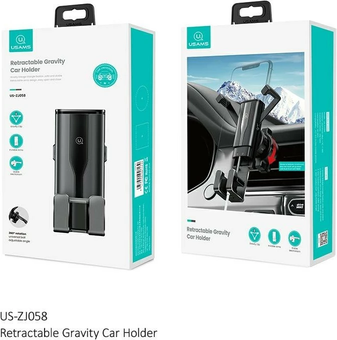 Mbajtës për celular USAMS US-ZJ058, për makinë, i zi