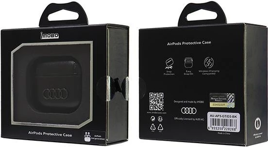 Mbështjellës Audi për AirPods 3, lëkurë ekologjike, i zi