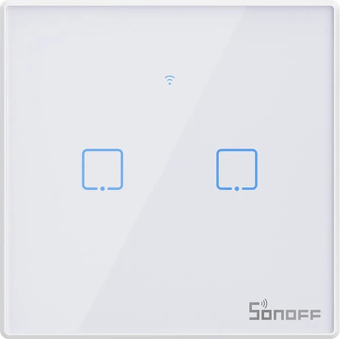 Switch i mençur Sonoff T2EU2C-TX, 2 kanale, WiFi + RF 433MHz, i bardhë