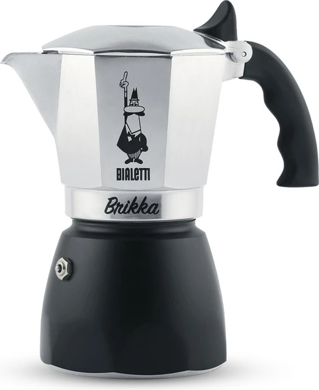 Brikë kafeje Bialetti New Brikka 2023, 2 filxhanë, alumini, e zezë/inox