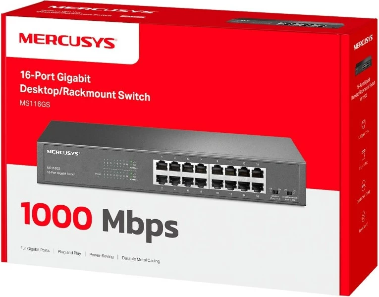 Switch MERCUSYS MS116GS, 16 porta Gigabit, zi