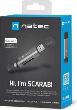 Lexues kartelash Natec Scarab 3, USB 3.1 Gen 1, USB A/C, i zi