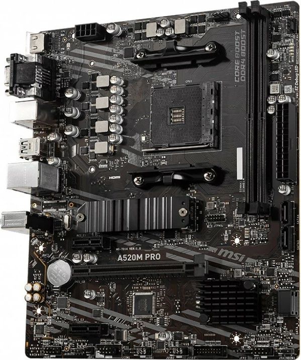 Pllakë amë MSI A520M PRO, Socket AM4, mATX, 2x DDR4, HDMI, DP, VGA, USB 3.2, E zezë