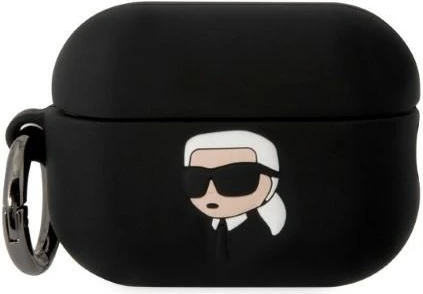 Mbështjellës Karl Lagerfeld për AirPods Pro 2, silikon, i zi, me unazë
